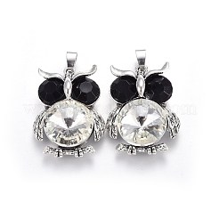合金ペンダント  ガラスと  フクロウ  アンティークシルバー  透明  37x26x12mm  穴：4x7mm&nbsp;PALLOY-E531-01B-AS