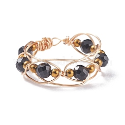 Anello per dito rotondo con perline intrecciate con spinello naturale con vetro&nbsp;RJEW-JR00450-05