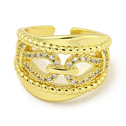 Стойки с покрытием из латуни микро-паве цепи с цирконием открытые кольца-манжеты для женщин RJEW-I104-08G
