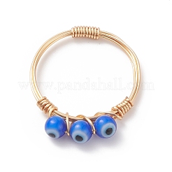 Anello per dito con perline intrecciate a lampwork malocchio&nbsp;RJEW-JR00524