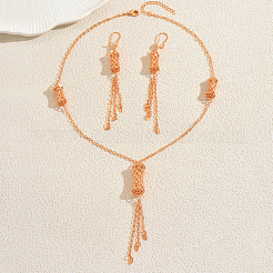 Комплекты из винтажных латунных серег и ожерелий с полыми колоннами и кисточками для женщин BS9983