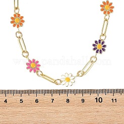 Collane da donna con catena a maglie di fiori colorati in ottone smaltato.&nbsp;NJEW-JN06367