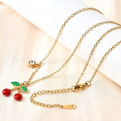 Ожерелья с подвесками из нержавеющей стали 304 с красной эмалью для женщин NJEW-U043-02C-G