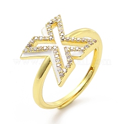 Bague réglable avec lettre initiale en émail de couleurs mélangées et zircons cubiques transparents&nbsp;RJEW-P045-01G-X