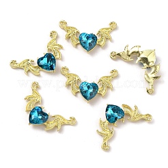 黄金合金コネクタ チャーム  アクリルラインストーン付き  ウイング  ブルージルコン  20x31.5~32x6mm  穴：1.4mm&nbsp;FIND-CJC0006-45G
