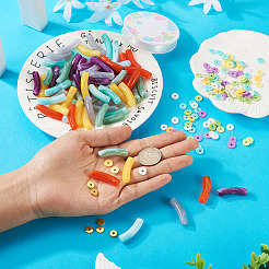 DIY ストレッチ ブレスレット メイキング キット  曲チューブアクリル & ポリマー粘土ディスク & 真鍮スペーサー ビーズを含む  伸縮性のある糸  ミックスカラー  8x1.5mm  穴：1.5mm&nbsp;DIY-CD0001-48