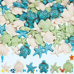 120шт 6 стиля окрашенные синтетические бирюзовые бусины G-SC0003-50