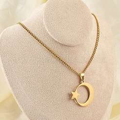 201 кулон из нержавеющей стали в виде полумесяца и звезды NJEW-S387-07G