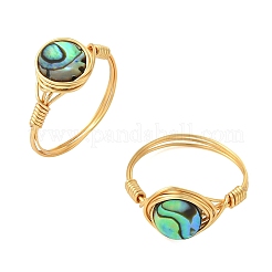 Fingerringe aus natürlichem Abalone-/Paua-Muschelgewebe mit Kupferdraht für Damen&nbsp;RJEW-JR01055