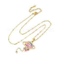 Ожерелья с подвеской в виде планеты и созвездия из нержавеющей стали 304 с перламутровой эмалью NJEW-D310-01E-G