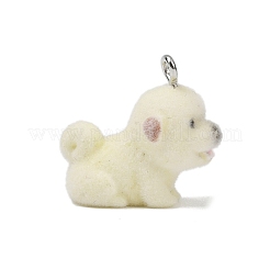 動物をテーマにしたフロッキー不透明樹脂ペンダント  プラチナ鉄ループ付き  犬  21.5x13x22mm  穴：2mm&nbsp;RESI-H042-01P-15