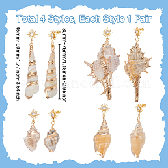 4 пара сережек-подвесок из натуральной ракушки EJEW-UN00019