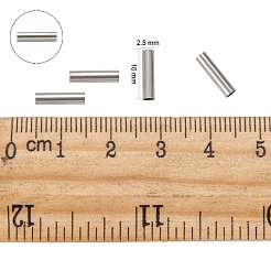変色しにくい304ステンレススチールチューブビーズ  ステンレス鋼色  10x2.5mm  穴：2mm&nbsp;STAS-G071-32P