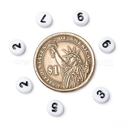 Микс номера белые плоские круглые акриловые бусины&nbsp;X-PB9111