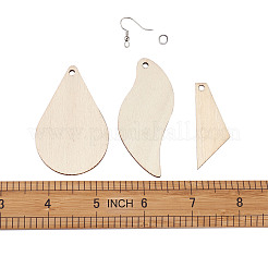 DIYイヤリング作成キット  未完成のブランクウッドペンダントを含む  ステンレススチール製の丸カンと真鍮のピアスフック付き  ミックスカラー  260個/セット&nbsp;DIY-TA0008-74