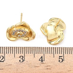 Pendientes de botón con micropavé de circonitas cúbicas y flor de rosa de latón&nbsp;EJEW-G452-08G-02
