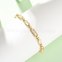 Pulseras de cadena de eslabones de circonita cúbica micropavé de latón ovalado y clip para mujer&nbsp;BJEW-D458-01G-02
