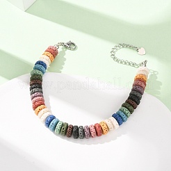 Bracelets heishi en roche de lave naturelle teintée selon les chakras&nbsp;GG-CBA922D-04