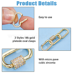 6 шт. 2 стиля застежки из латуни с микропаве из кубического циркония KK-HS0015-01