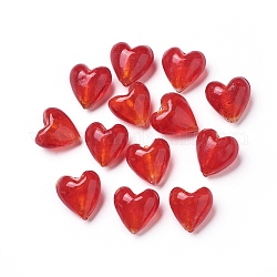 Perline di vetro murano fatto a mano, cuore, rosso, 20x20x13mm, Foro: 2 mm