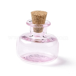 Botellas de vidrio en miniatura, con tapones de corcho, botellas vacías de deseos, para accesorios de casa de muñecas, producir joyería, rosa perla, 23x20mm