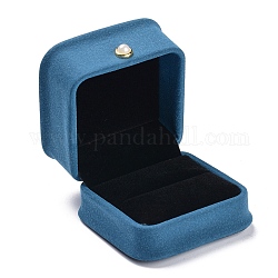 Caja de anillo de imitación de cuero, con perla de acrílico, para la boda, caja de almacenamiento de joyas, cuadrado, azul aciano, 2-1/2x2-1/2x1-7/8 pulgada (6.4x6.4x4.8 cm)