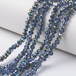 Electroplate Transparent Glass Beads Strands, Half Multi-color Plated, Faceted, Rondelle, Dodger Blue, 6x5mm, Hole: 1mm, about 85~88pcs/strand, 16.1~16.5 inch(41~42cm)