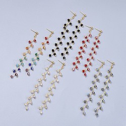 304 Stainless Steel Stud Earrings, with Electroplate Glass Beads, Mixed Color, 97mm, Pendant: 89x10x4mm, Pin: 0.9mm