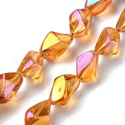 Galvanisieren transparente Glasperlen Stränge, Regenbogen plattiert, Nuggets, dunkelgolden, 22x12.5x15 mm, Bohrung: 1.4 mm, ca. 30 Stk. / Strang, 25.20'' (64 cm)