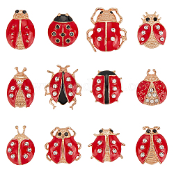 OLYCRAFT 12Pcs Ladybird Brooch Pin Golden Red Alloy Insect Brooches with Rhinestone Enamel Crystal Animal Brooches Pins Badges Animal Brooch Set for Backpack Clothes Hat Accessories - 12Styles