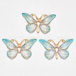 Ciondoli arilico trasparente, con fondo placcato, farfalla, azzurro acciaio chiaro, 23x38x5mm, Foro: 1.2 mm
