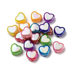 Uv perles acryliques de placage, iridescent, Perle en bourrelet, cœur, colorées, 12x14x8mm, Trou: 2mm, environ 416 pcs/500 g