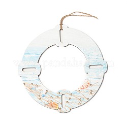 Decoraciones colgantes de madera natural, con la cuerda de cáñamo, anillo de natación, luz azul cielo, 225x4mm, agujero: 40x10 mm