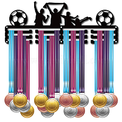 鉄メダルホルダー  メダルディスプレイハンガーラック  メダルホルダーフレーム  サッカーと選手の長方形  ブラック  15x40cm