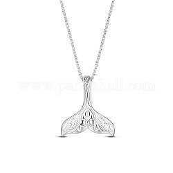 Shegrace elegante collar de plata de ley chapado en rodio 925, con colgante de forma de cola de ballena de filigrana, Platino, 15.7 pulgada