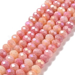 Fili di perle di vetro elettrolitico sfaccettato, ab colore placcato, rondelle, corallo luce, 7~7.5x5.5~6mm, Foro: 1.4 mm, circa 65pcs/filo, 15.35~15.55 pollice (39~39.5 cm)