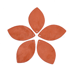 Herbstthema umweltfreundliche Schaffell-Lederanhänger, Blatt, orange rot, 46x27x1 mm, Bohrung: 1.5 mm