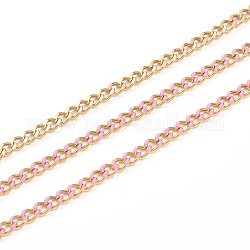 304 cadenas de acera esmaltadas de acero inoxidable hechas a mano, dorado, con carrete, sin soldar, Plateado de larga duración, oval, rosa perla, 5x4x1.5mm, 32.8 pie (10 m) / rollo