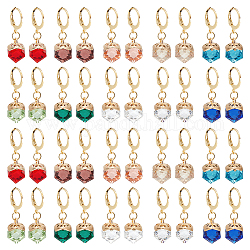 Arricraft 20 paires 10 couleurs boucles d'oreilles leberback losange en verre, bijoux en acier inoxydable doré 304 pour femme, couleur mixte, 30mm, pin: 0.8x1 mm, 2 paire / couleur