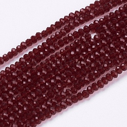 Chapelets de perles en verre transparente  , facette, rondelle, rouge foncé, 3x2mm, Trou: 0.8mm, Environ 185~190 pcs/chapelet, 15.5~16 pouce (39.3~40.6 cm)