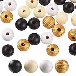 160 pcs 4 couleurs abeille couleur miel perles rondes en bois naturel peint, pour bricolage, avec emballage sous vide étanche, vieille dentelle & noir & blanc & verge d'or, 16mm, Trou: 4mm, 40 pcs / couleur