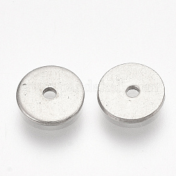 304 Edelstahl-Abstandhalter-Perlen, Flache Runde / Scheibe, Edelstahl Farbe, 6x0.7 mm, Bohrung: 1 mm