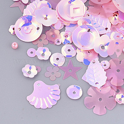 Accesorios del ornamento, paillette plástico pvc / cuentas de lentejuelas, formas mixtas, rosa perla, 3~21x3~21x0.4~3mm, agujero: 1~1.6 mm