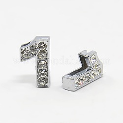 Rhinestone Beads, Brass, Number 1, Silver, about 6mm wide, 11mm long
, 5mm thick, hole: about 7x1mm