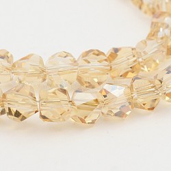 Electroplate Glass Bead Strands, Faceted Bicone, Pearl Luster Plated, Navajo White, 8x7mm, Hole: 1mm, about 100pcs/strand, 23.6inch