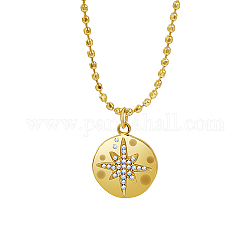 Flache, runde Halsketten mit Strassen aus Edelstahl und Sternanhänger, Kugelkette für Damen, echtes 18k vergoldet, 16-1/2 Zoll (42 cm)