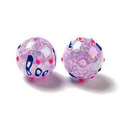 Perle rotonde in acrilico crackle trasparente color ab, perlina boo di halloween, con smalto, viola, 19.5x20mm, Foro: 3 mm