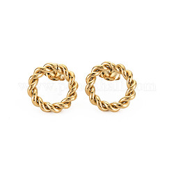 Chapado en iones (ip) 304 anillo de cuerda torcida de acero inoxidable aretes para mujer, real 14k chapado en oro, 16mm, pin: 0.7 mm