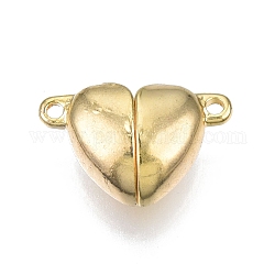 Fermagli magnetico in ottone, nichel libero, cuore, vero placcato oro 18k, 11x16.5x6.5mm, Foro: 1.2 mm