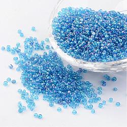 Round Trans. Colors Rainbow Glass Seed Beads, Dark Turquoise, 
Size: about 2mm in diameter, hole:1mm, about 3306pcs/50g